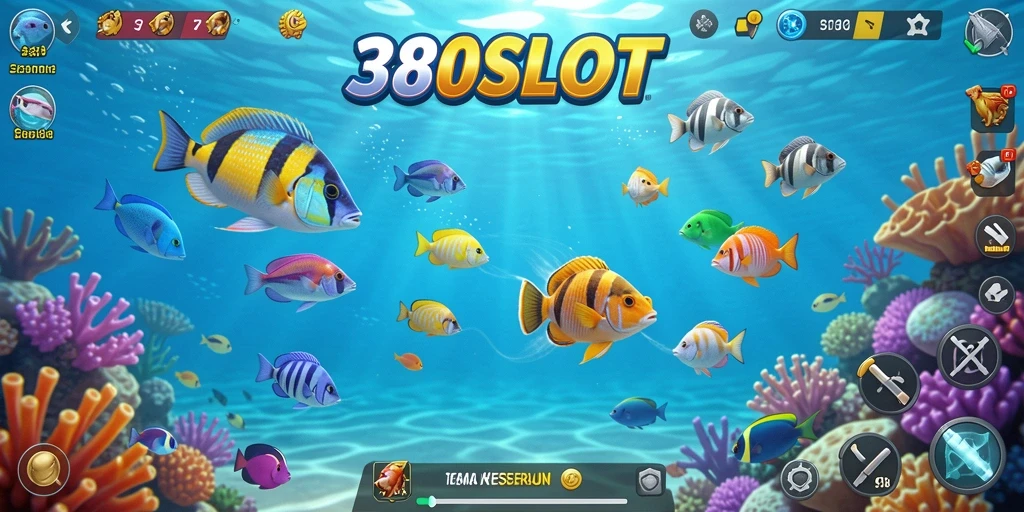 Screenshot gameplay yang menampilkan aksi menembak ikan.