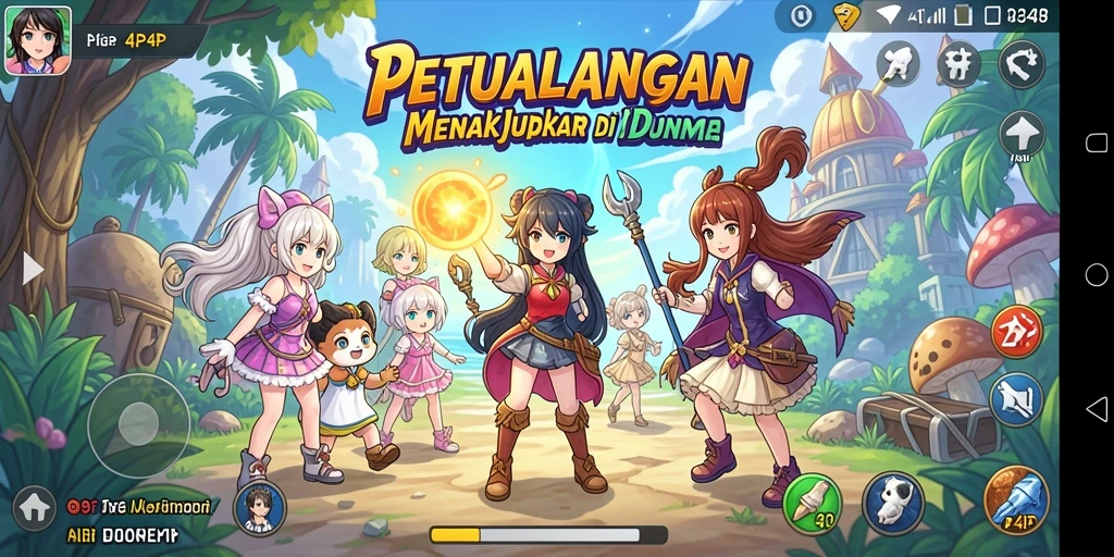 Tampilan gameplay interaktif dari 4P4P yang menampilkan petualangan anime.