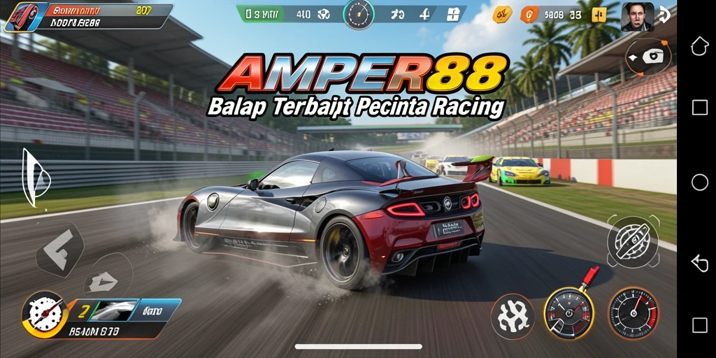 Tampilan gameplay AMPER88 yang seru dan mendebarkan saat balapan.