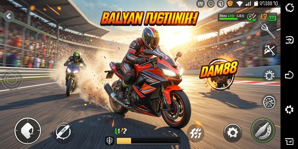 Gameplay mendebarkan dalam balapan motor yang seru.