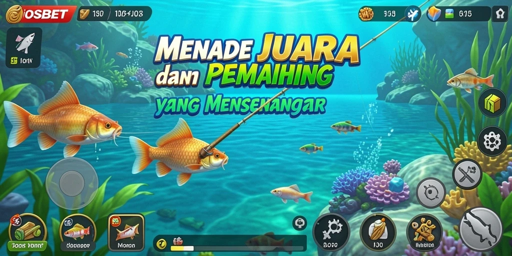 Screenshot utama <strong>IOSBET</strong> menampilkan pemain yang menangkap ikan di laut yang indah.