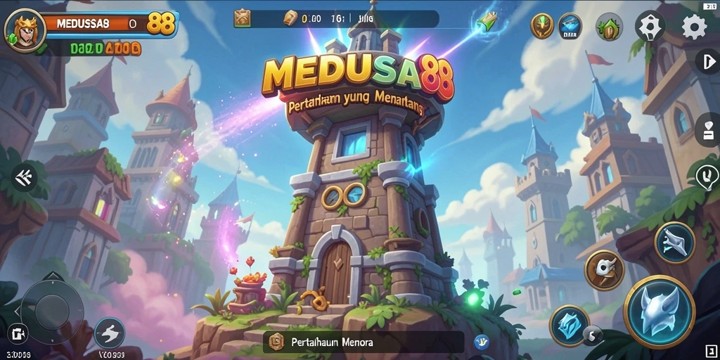 Tampilan intens dari gameplay Tower Defense yang seru.