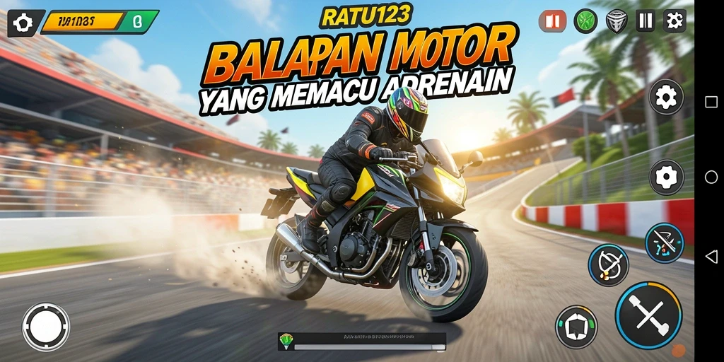 Screenshot gameplay RATU123 yang menunjukkan aksi balapan motor yang seru.
