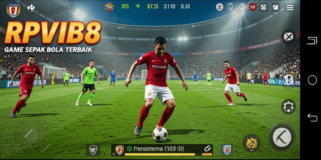 Screenshot menunjukkan gameplay RPVIP8 yang seru dan penuh aksi sepak bola.