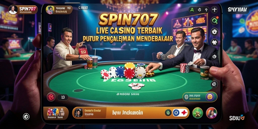 Screenshot gameplay SPIN707 yang menampilkan dealer profesional dan suasana kasino.