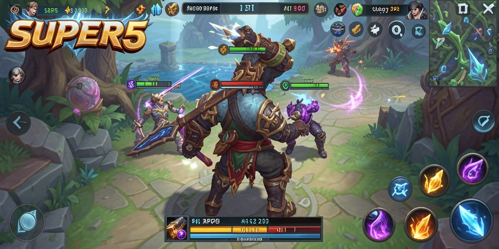 Screenshot gameplay SUPER5 dengan momen pertarungan yang intens.